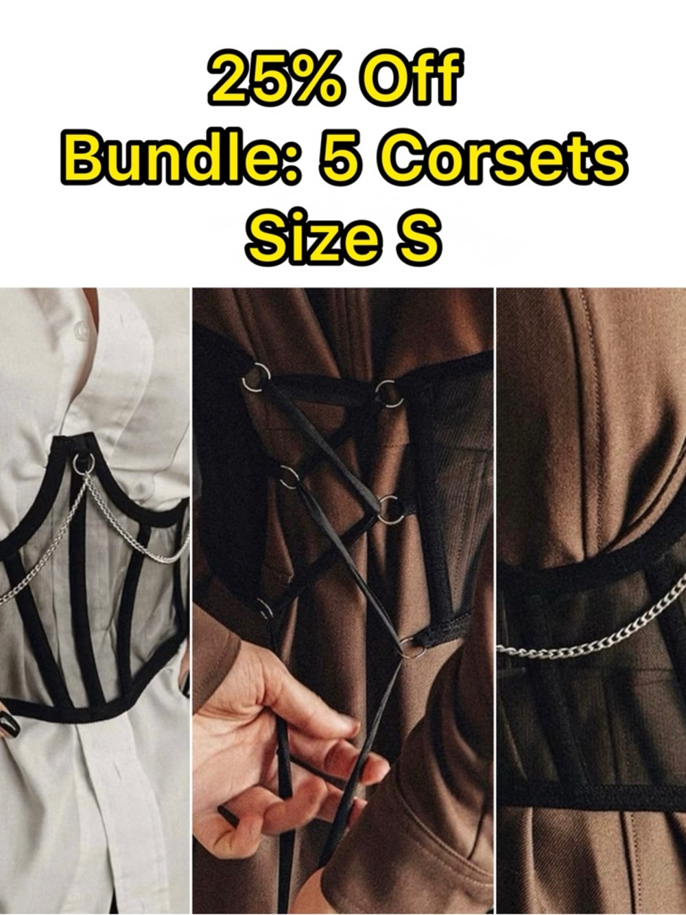 Black Mesh Corset Waist Belt with Silver Chains